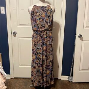 Tacera Blue and Brown Halter Maxi Sundress
